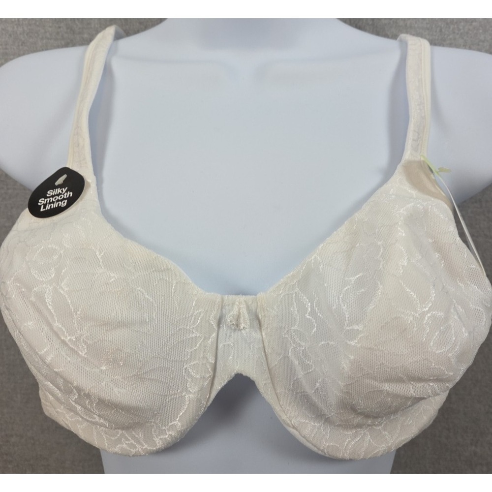 Bali 36B Bra Silky Smooth Lining‎ White Lace Full Coverage Comfort Underwire NEW